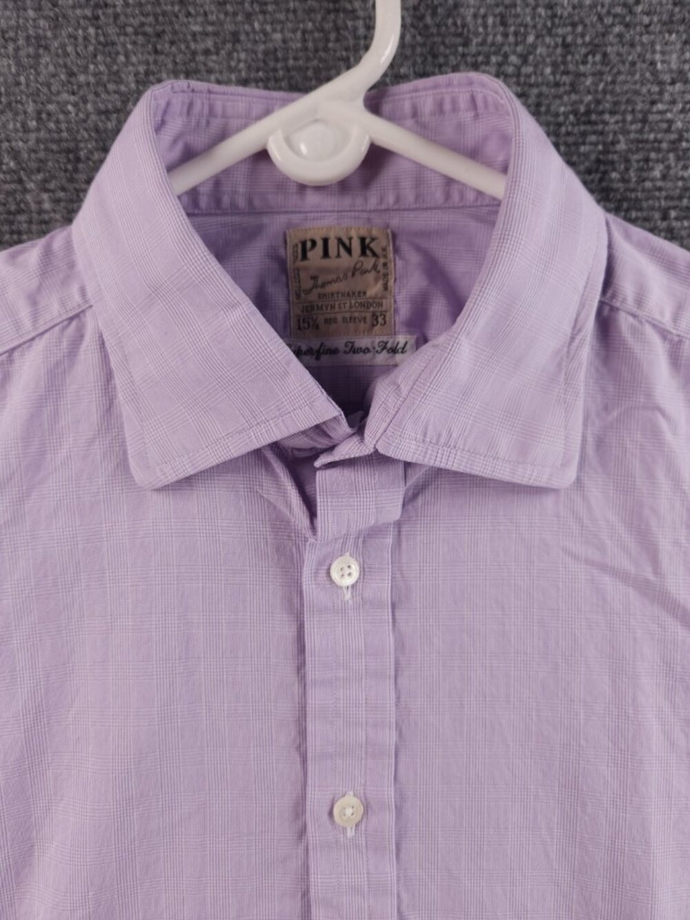 Thomas Pink England French Cuff 15.5 33 Check Cotton Purple Long Sleeve Men